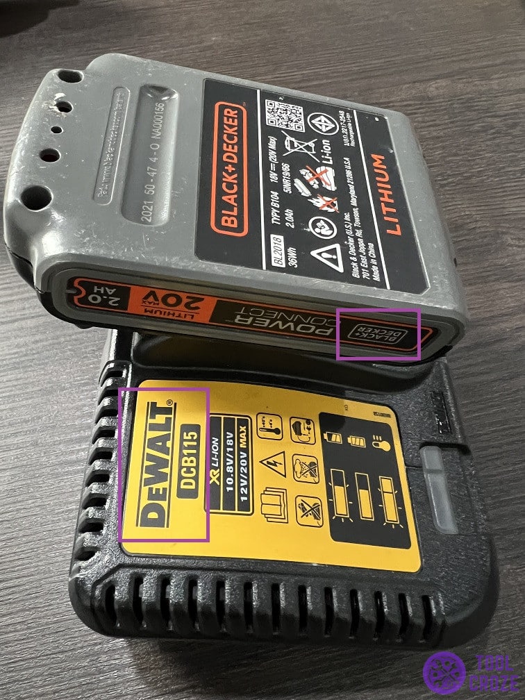 black and decker battery on dewalt charger