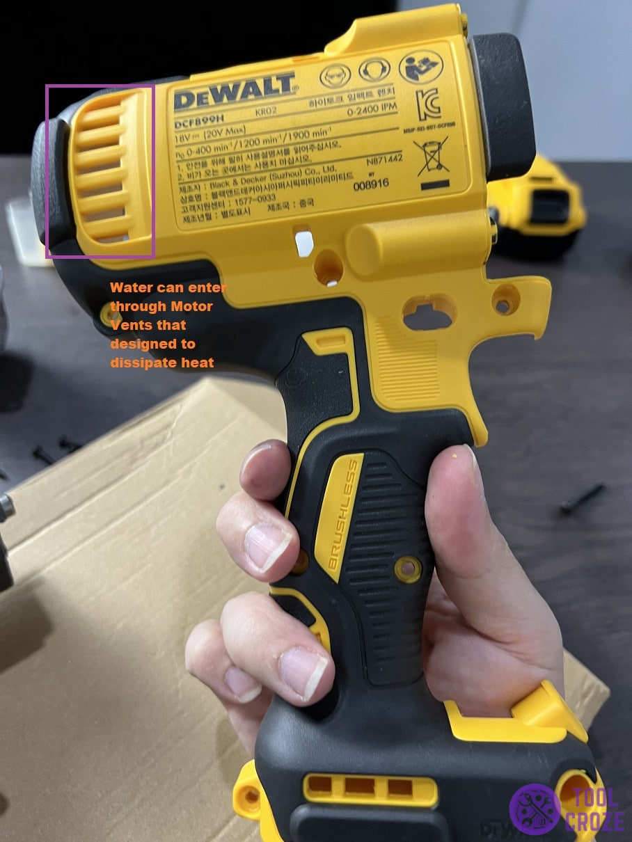 dewalt impact wrench vents not water proof