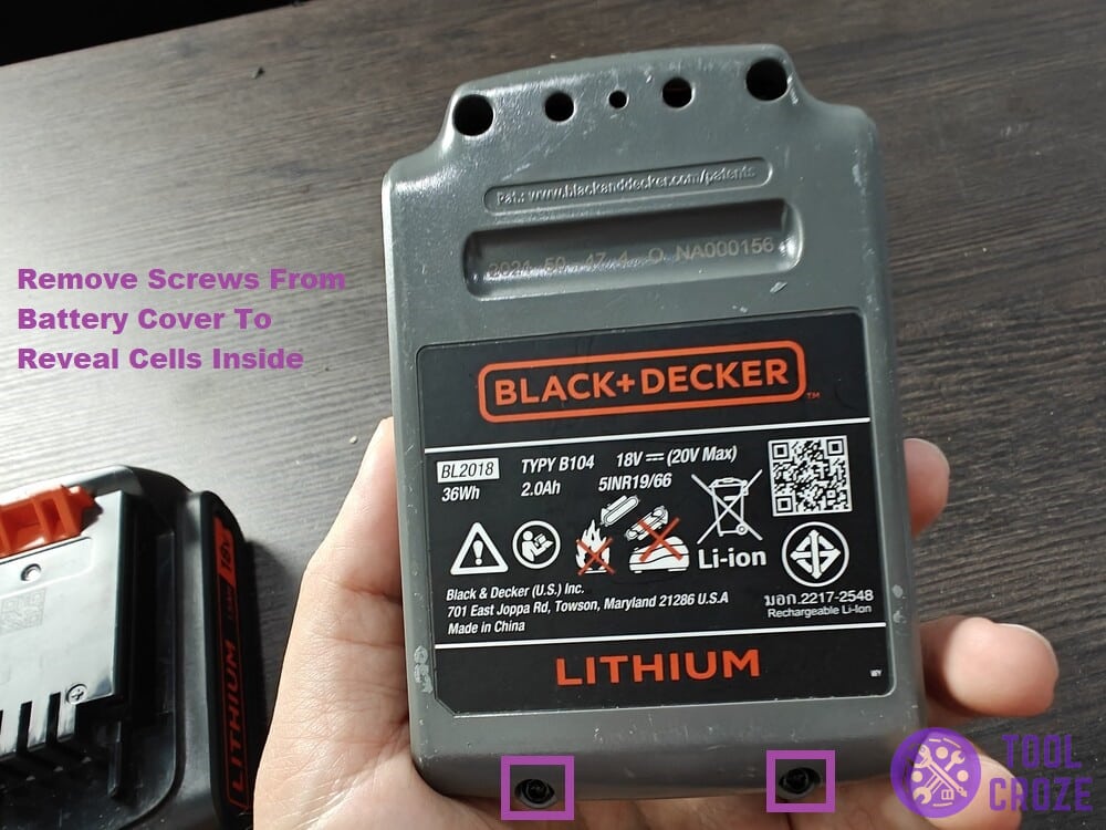 back of black and decker battery