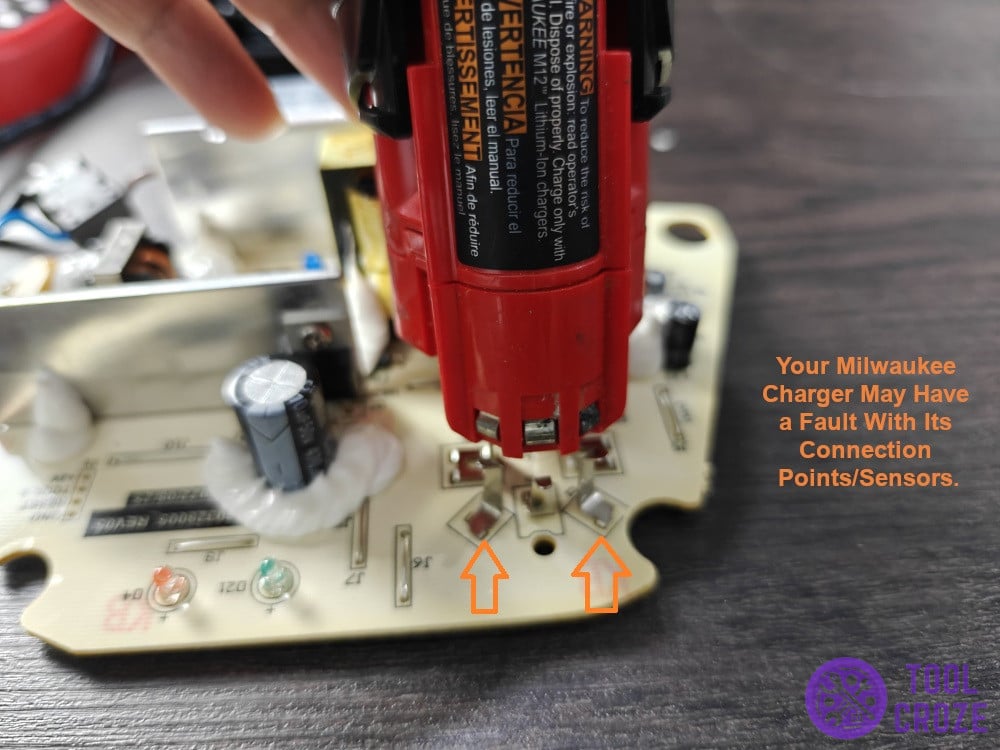 Milwaukee charger may have a fault with its connection points or sensors.