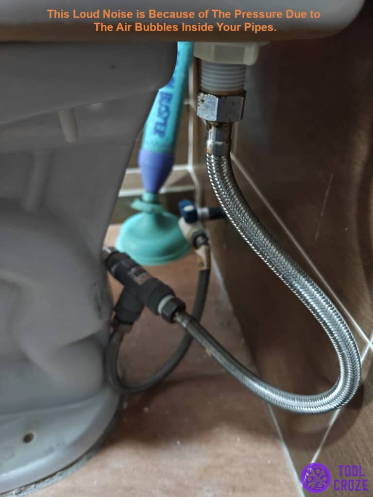 loud noise due to pressure of air bubbles inside your pipes.