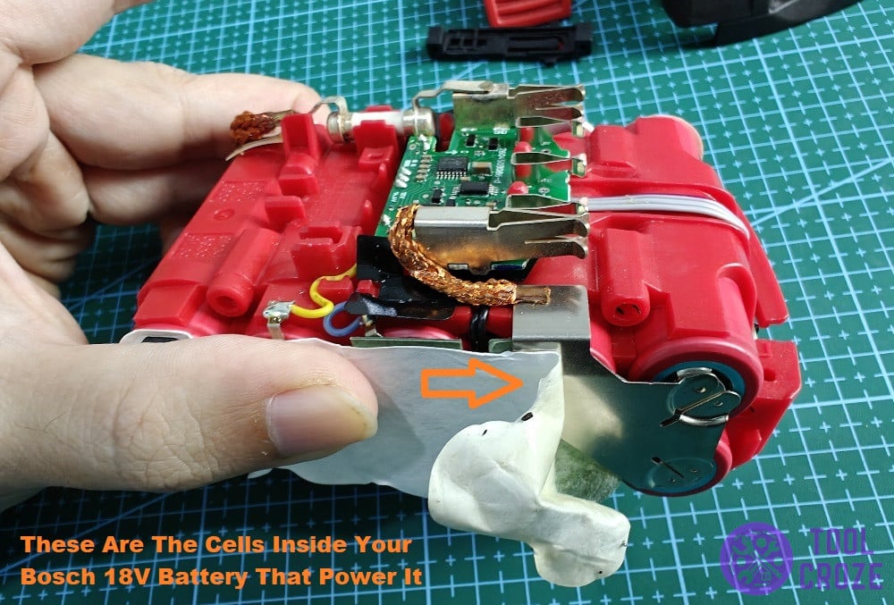 pack of cells inside the bosch 18v battery