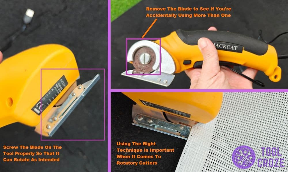 rotary cutter not cutting through fabric & not spinning