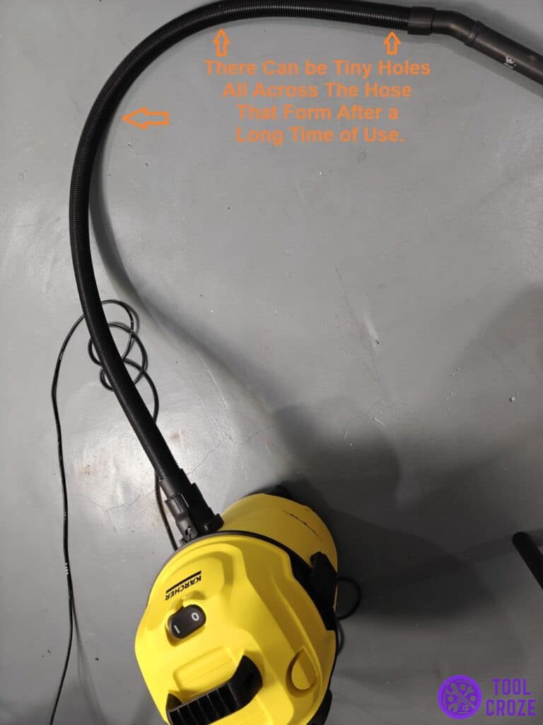 tiny holes all across the hose that form after a long time of use.