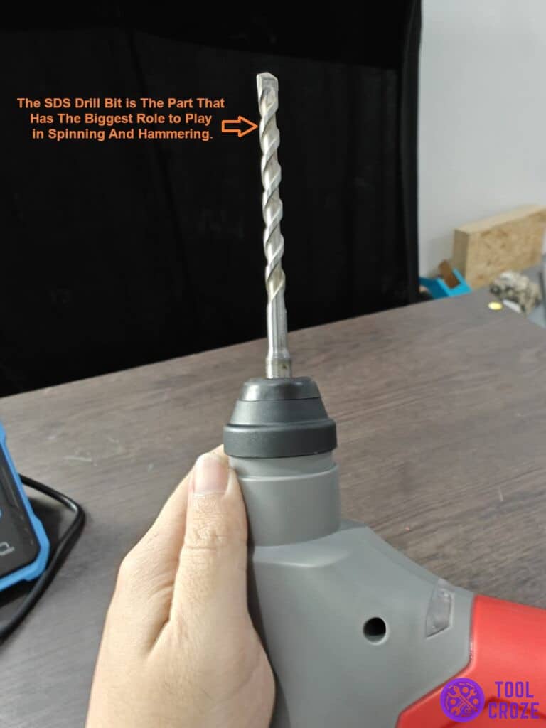The SDS drill bit is the part that has the biggest role to play in spinning and hammering.