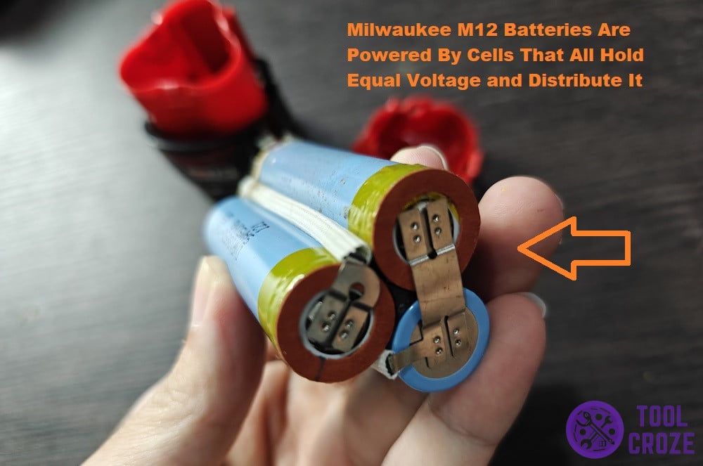 the power cells inside of a milwaukee m12 battery