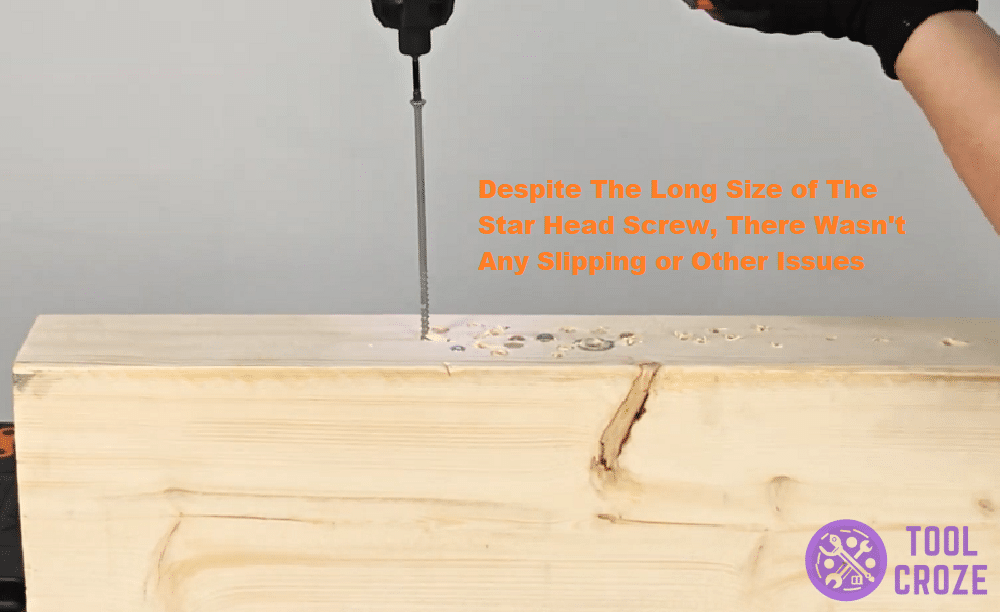 Craftsman CMCF800 driving long star screw head into wood