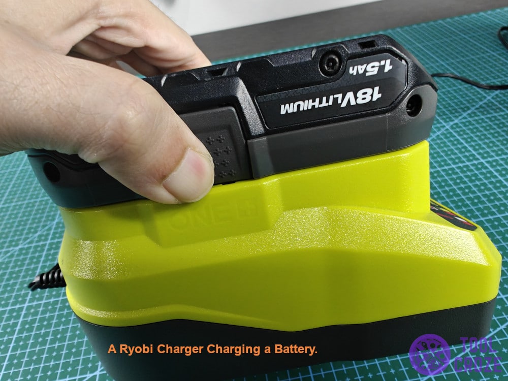 Ryobi charger charging a battery
