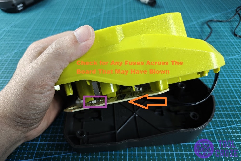 blown fuse inside of ryobi charger