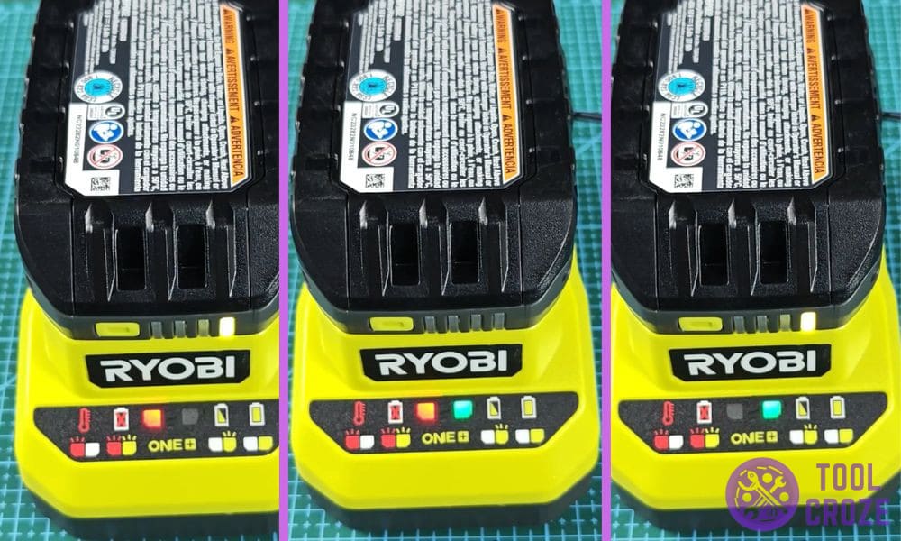 green and red light flashes together on ryobi charger