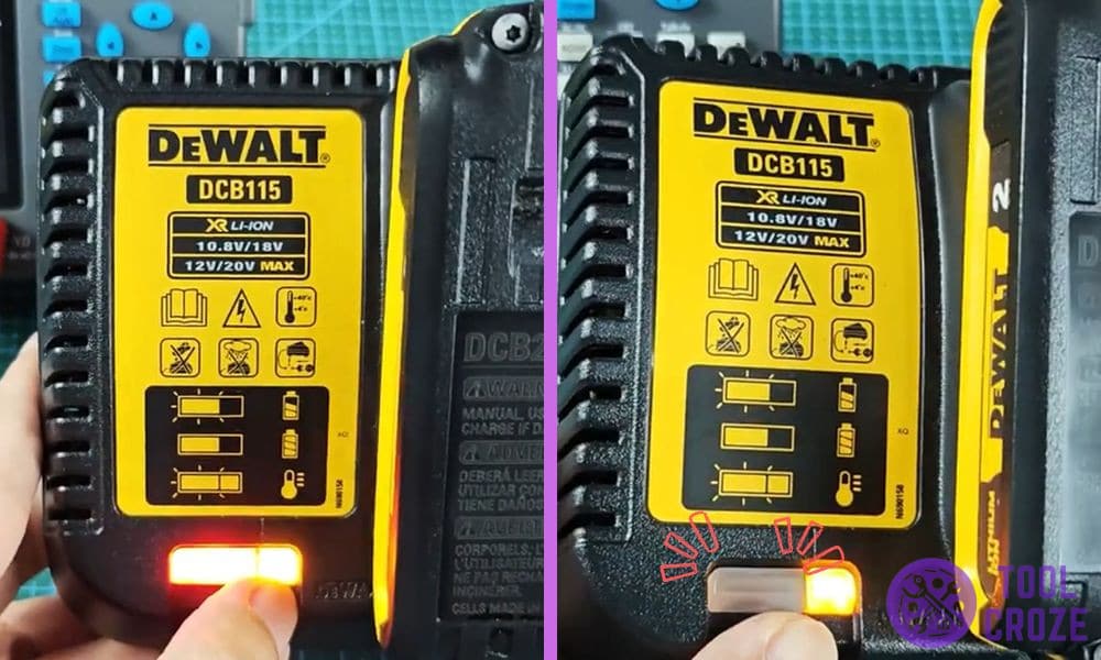 hot cold delay light indicator on dewalt charger