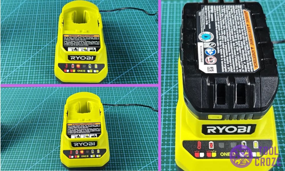 ryobi battery flashing red light hot cold delay