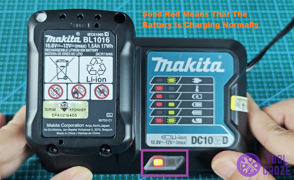 solid red light on makita charger