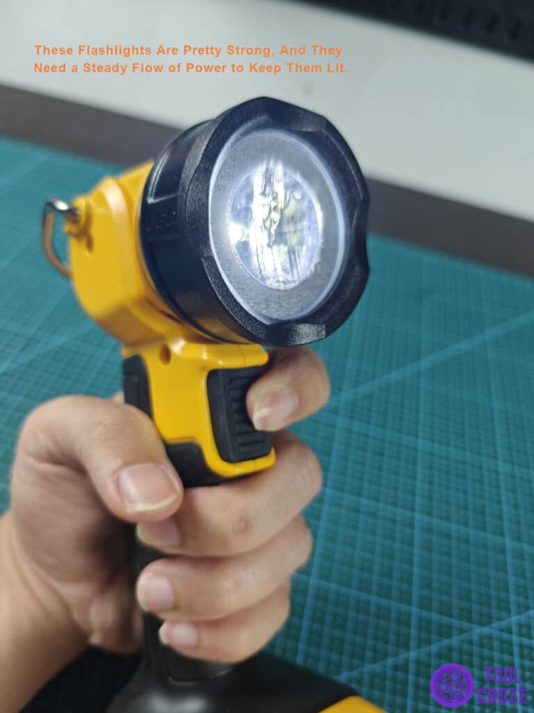 DeWALT flashlight turned on