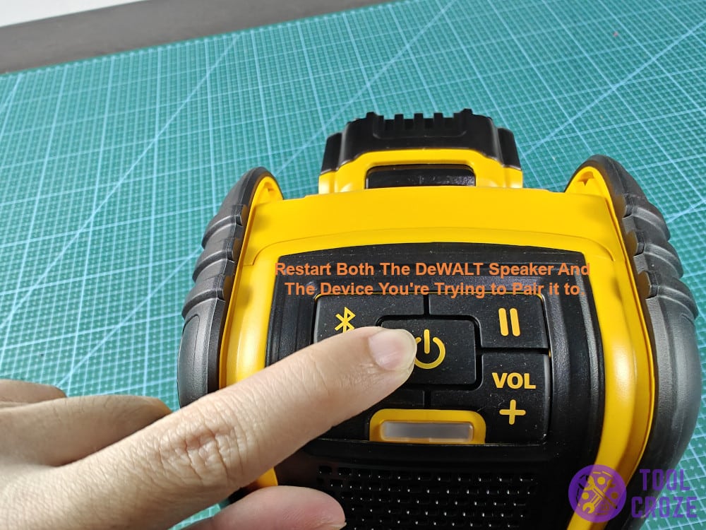 Restart both the DeWALT speaker and the device you're trying to pair it to.