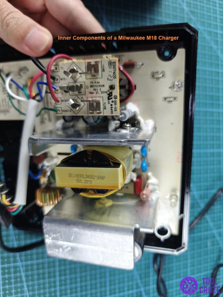 inner components of a Milwaukee M18 battery charger