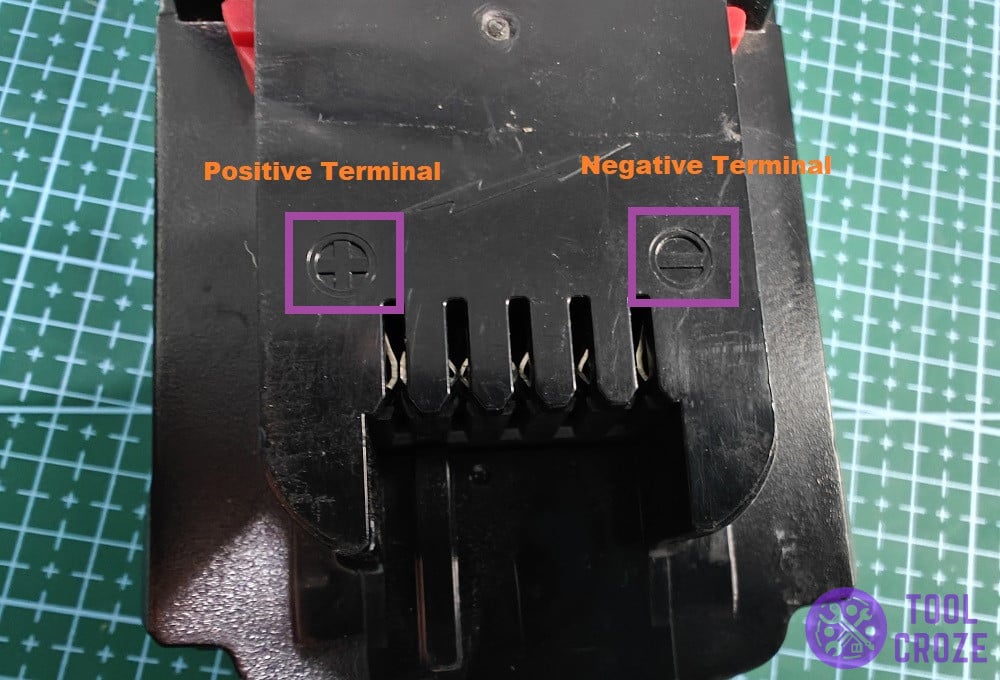 positive and negative terminals on milwaukee m18 battery