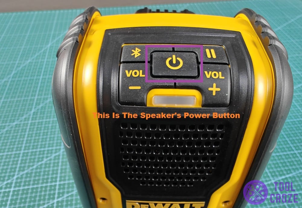 power button on dewalt speaker