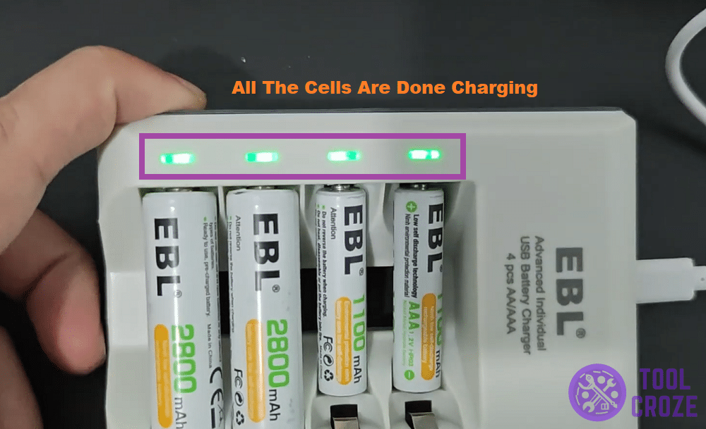 solid green lights on ebl battery