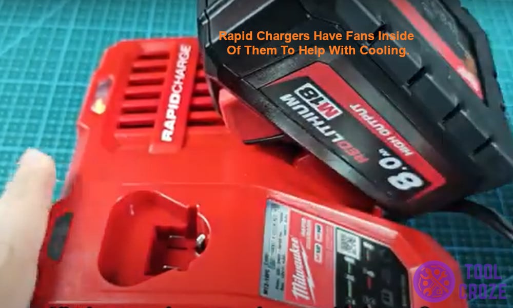 Rapid chargers have fans inside of them to help with cooling.