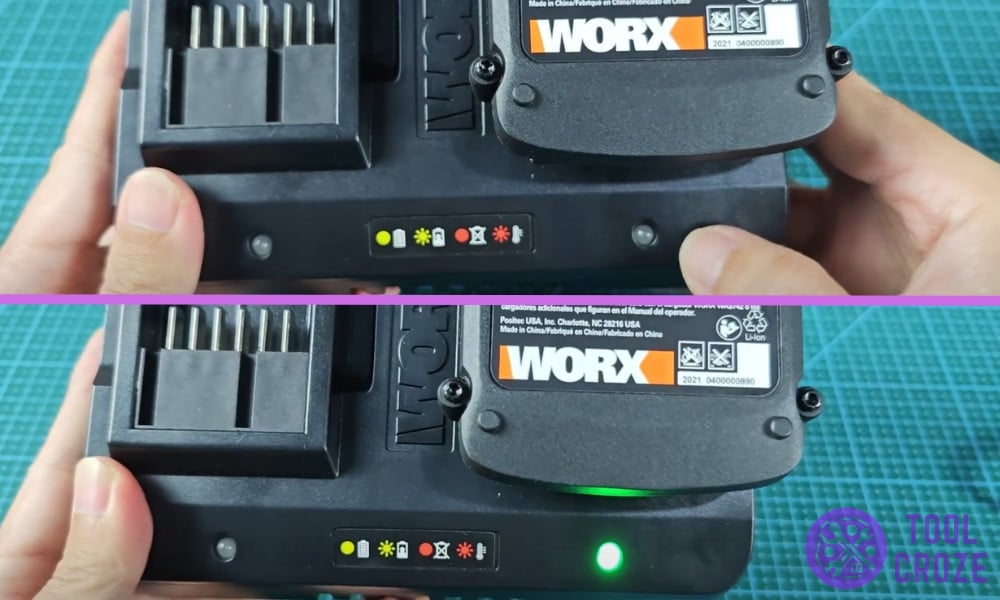WORX charger blinking green
