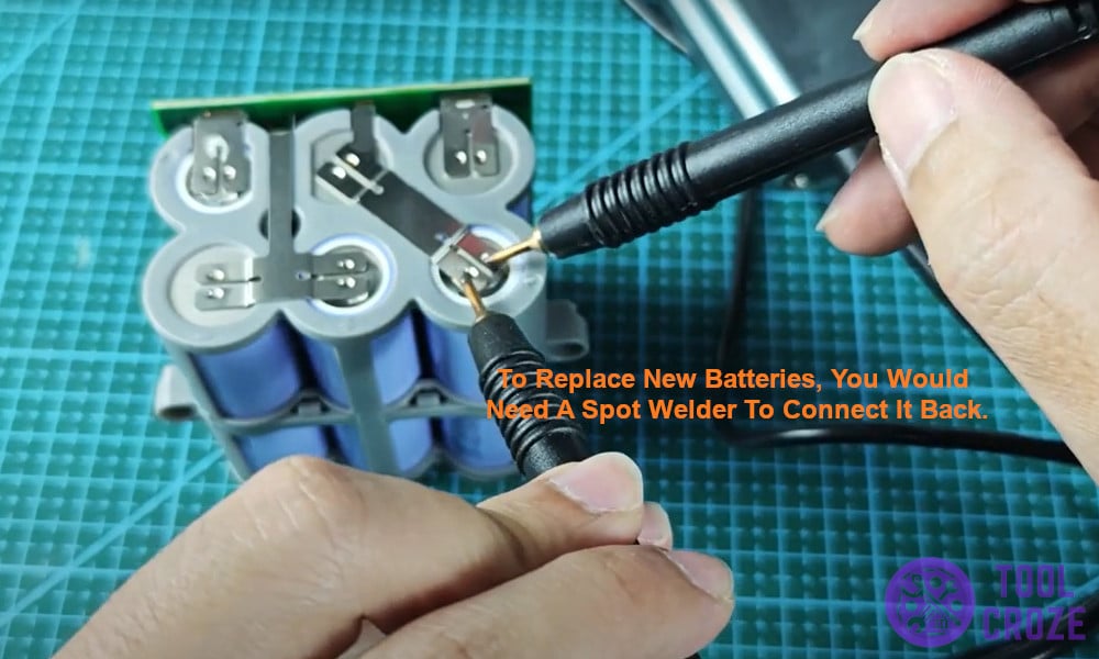 You need a spot welder to connect the new batteries back.