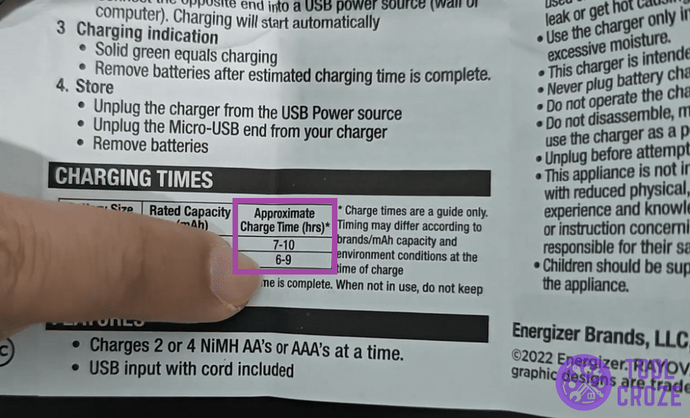 estimated charging times on rayovac manual