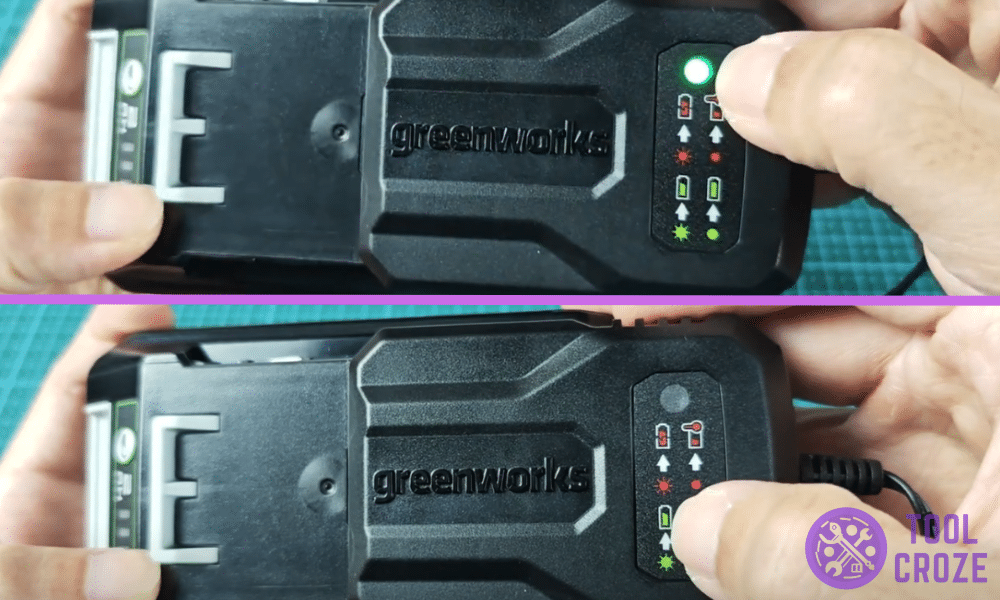 green light flashing on greenworks battery