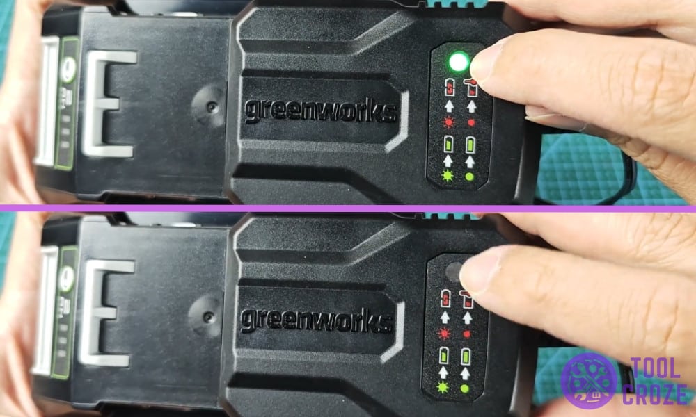 greenworks battery flashing green