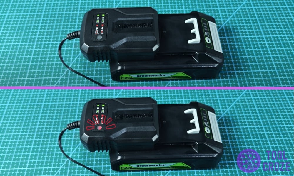greenworks battery flashing red