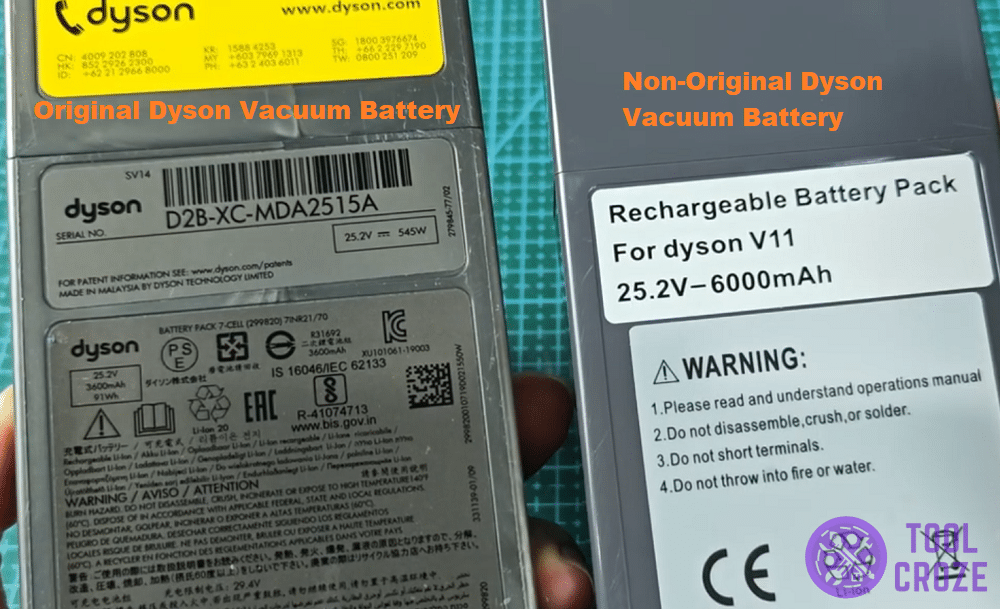 old and replacement dyson battery