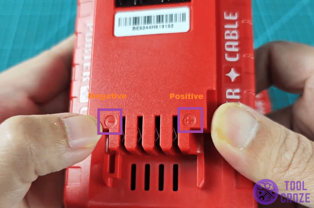 positive and negative terminal on porter cable battery