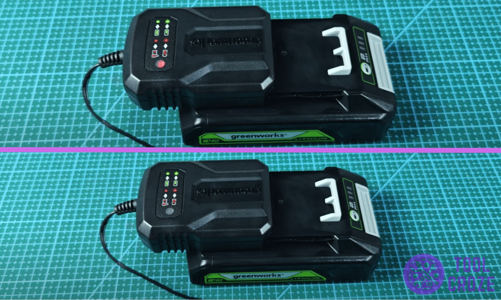 red light flashing on greenworks battery