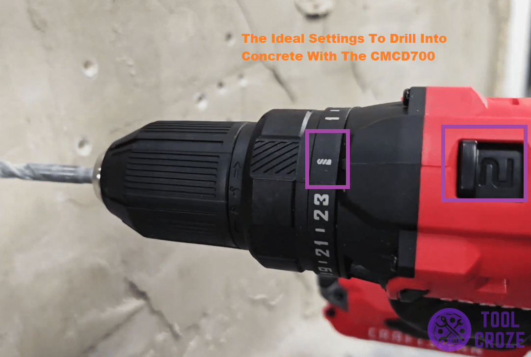 settings to drill concrete with cmcd700