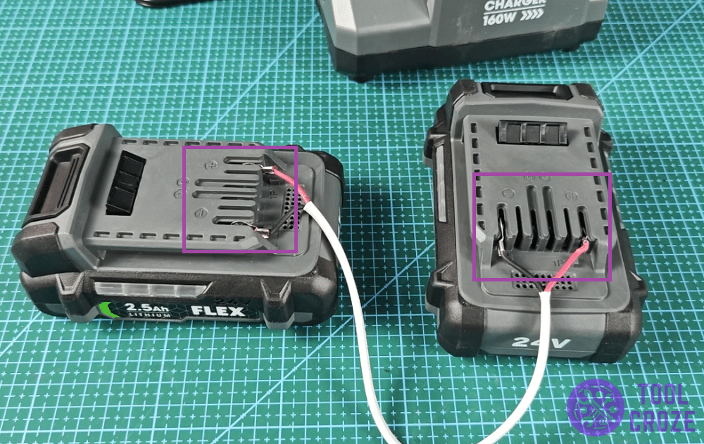 two FLEX 24v batteries connected