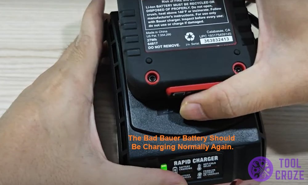 The bad Bauer battery should be charging normally again.
