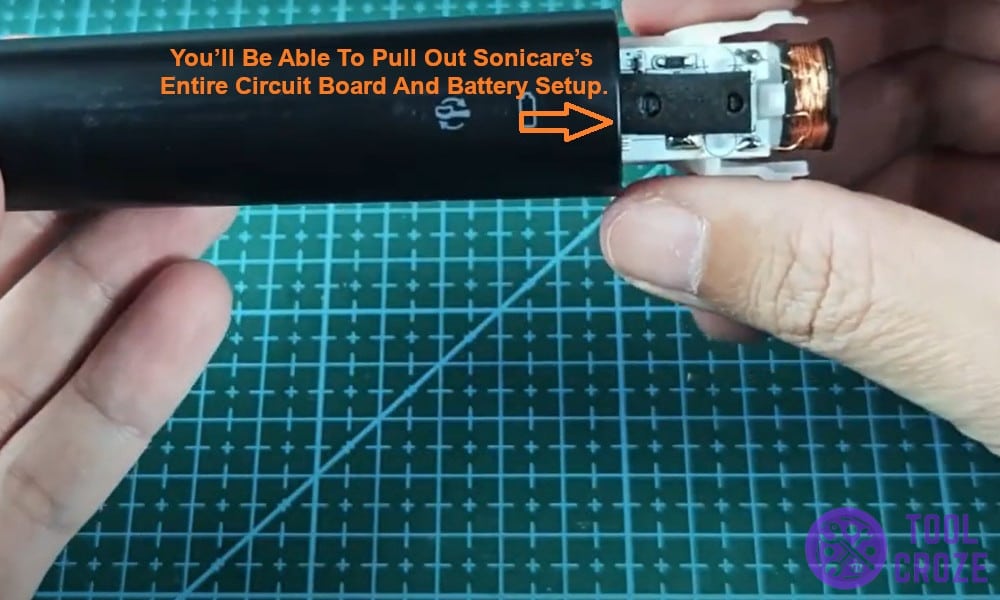 You’ll be able to pull out Sonicare’s entire circuit board and battery setup.