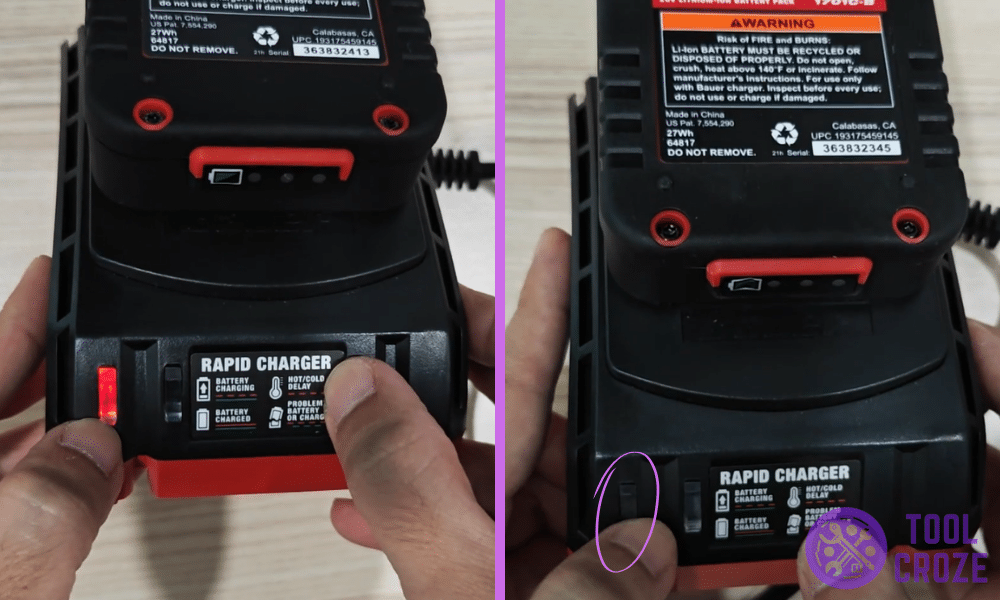 only red blinking light on bauer charger