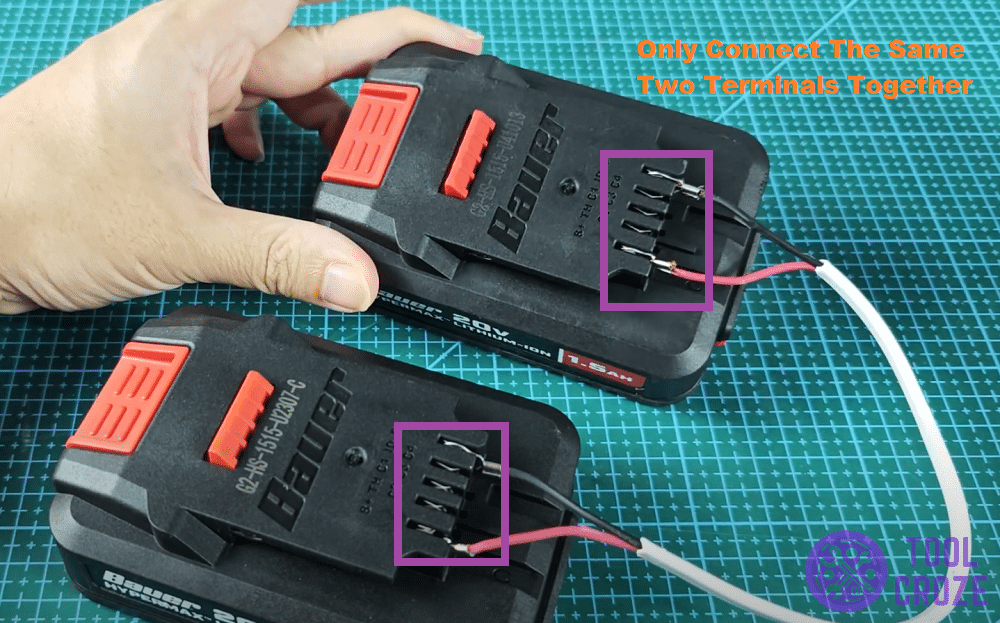 terminals of both bauer batteries connected