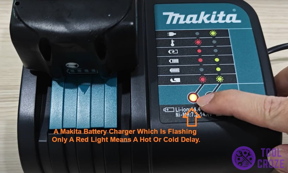 Makita battery charger is flashing red only means a hot or cold delay.