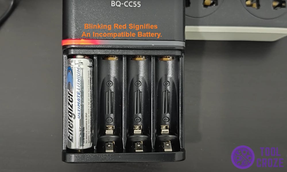 blinking red signifies an incompatible battery.