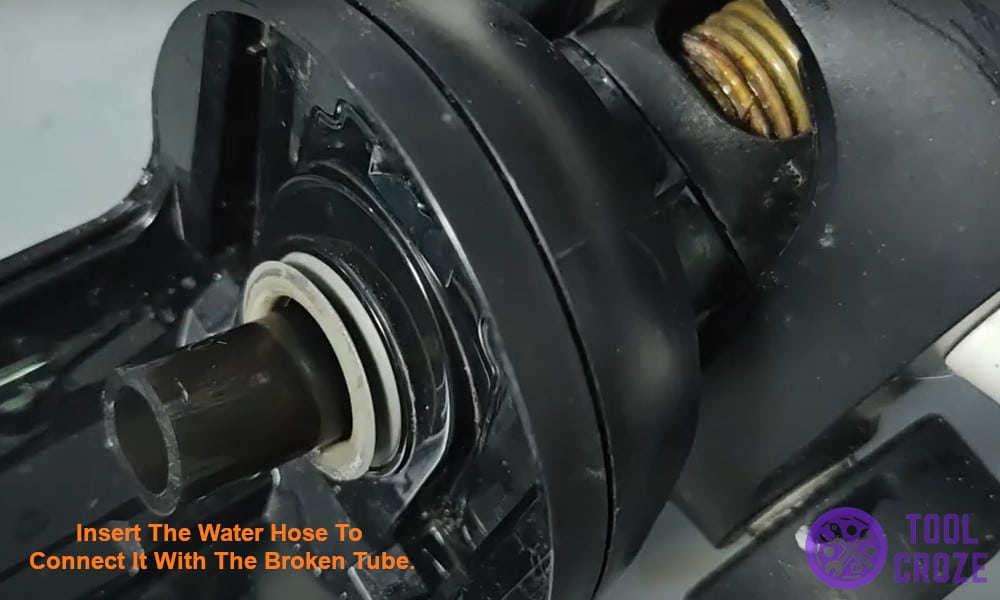 insert the hose to connect it with the broken tube.