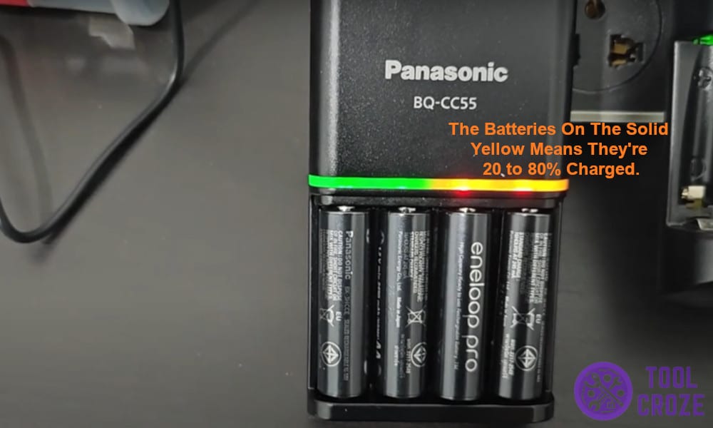 solid yellow means 20 to 80 percent charged.