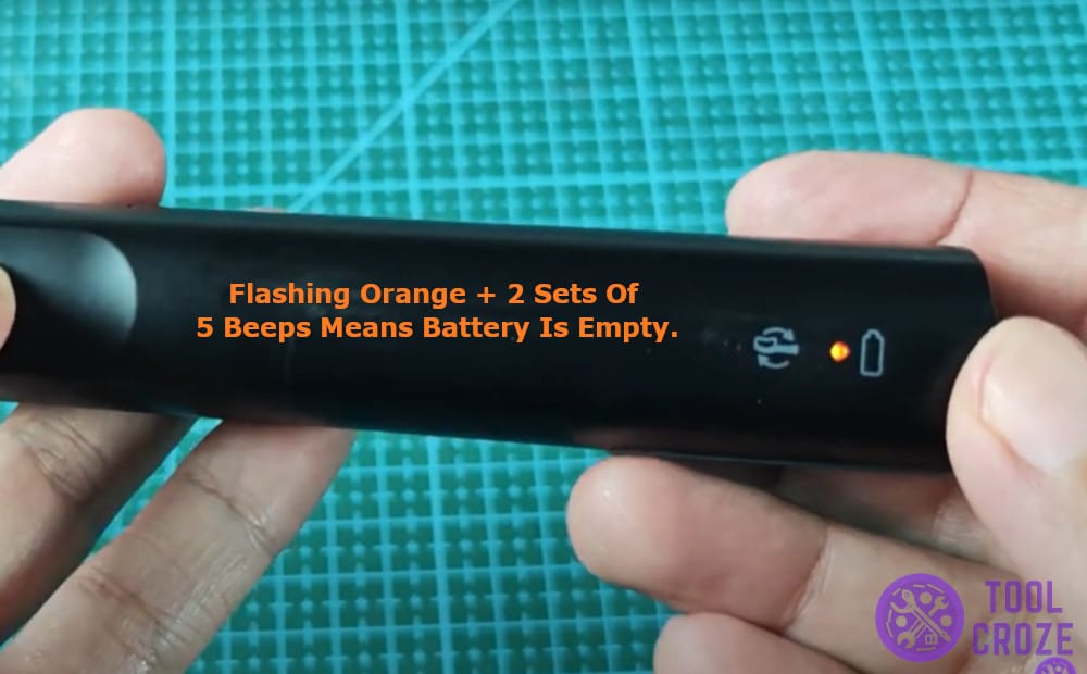 Flashing Orange + 2 Sets of 5 Beeps means empty battery