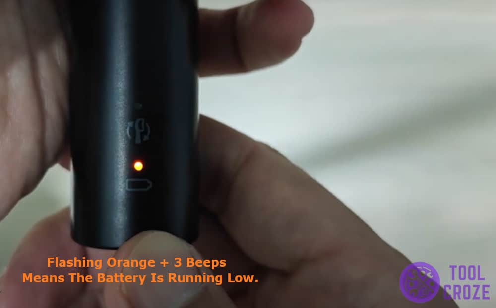 Flashing Orange + 3 Beeps battery running low