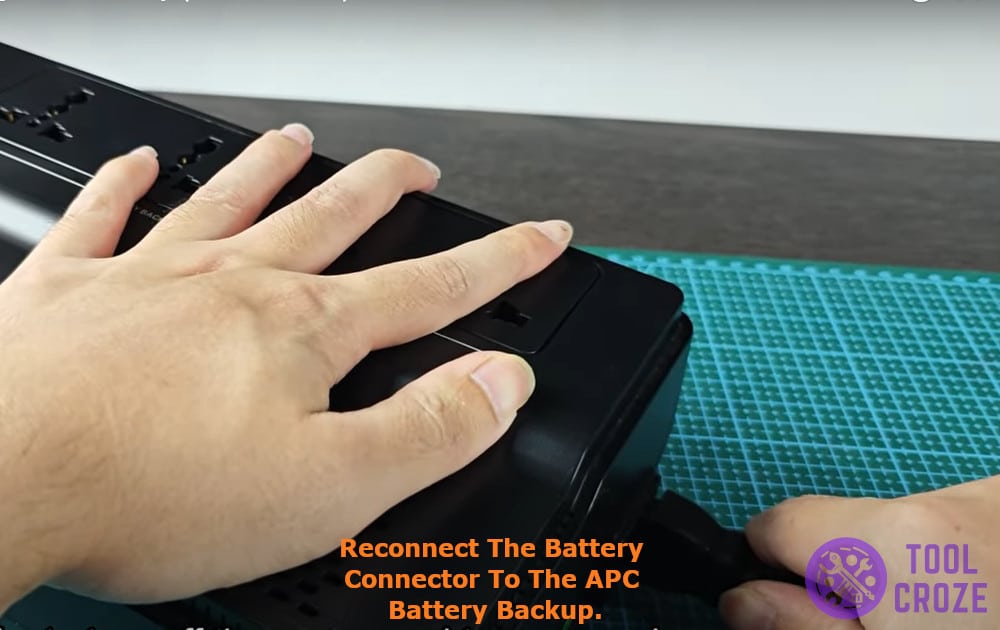 Reconnect the battery connector to the APC battery backup