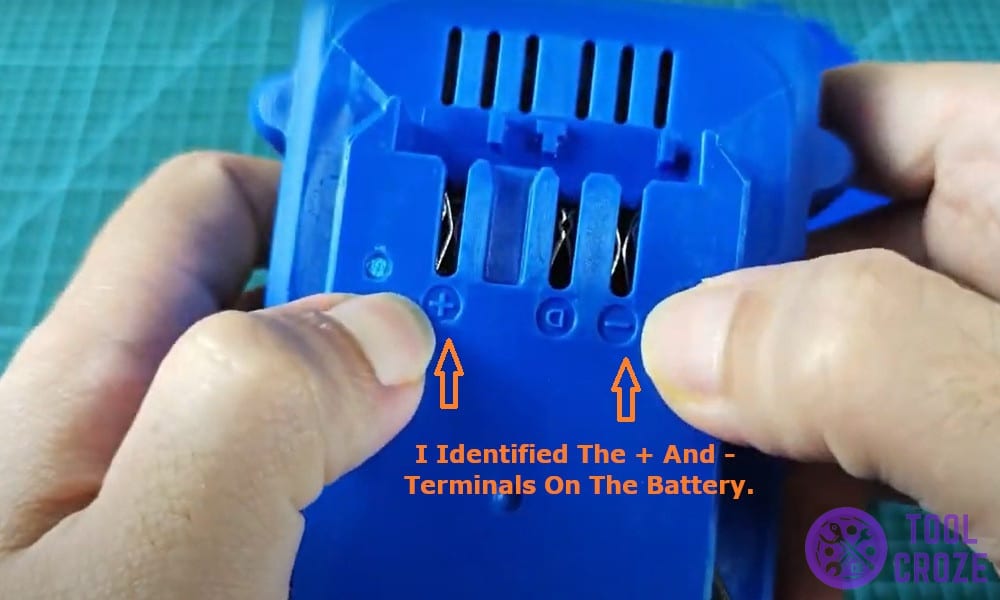 I identified the + and - terminals on the battery.