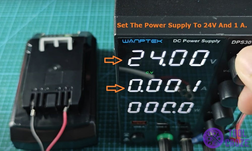 Set the power supply to 24V and 1 A