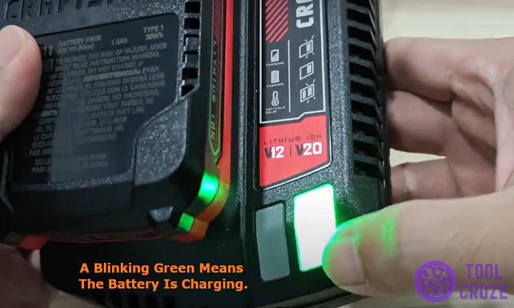 blinking green means the battery is charging.