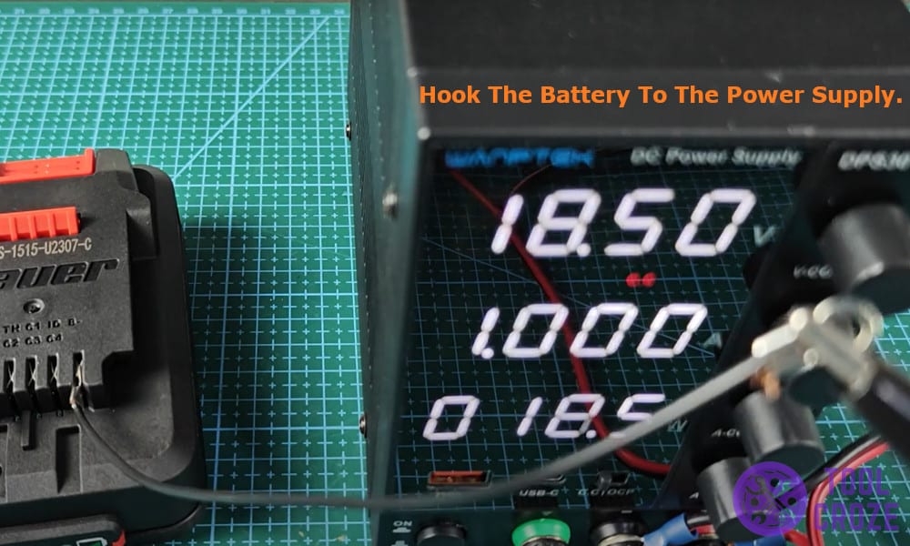 hook the battery to the power supply